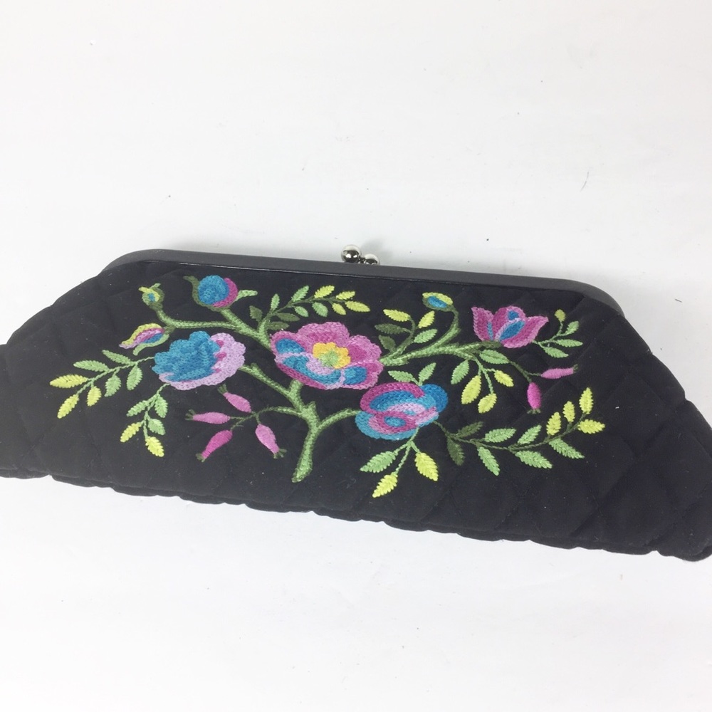 Vera Bradley Women Black Floral Embroidered Clutch
